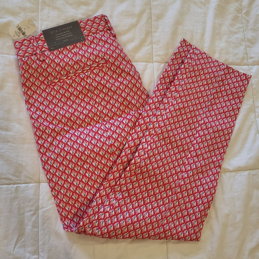 NWT Gap Slim Cropped Stretch Sz 6 Women's Pants, Nautical Lantern Print